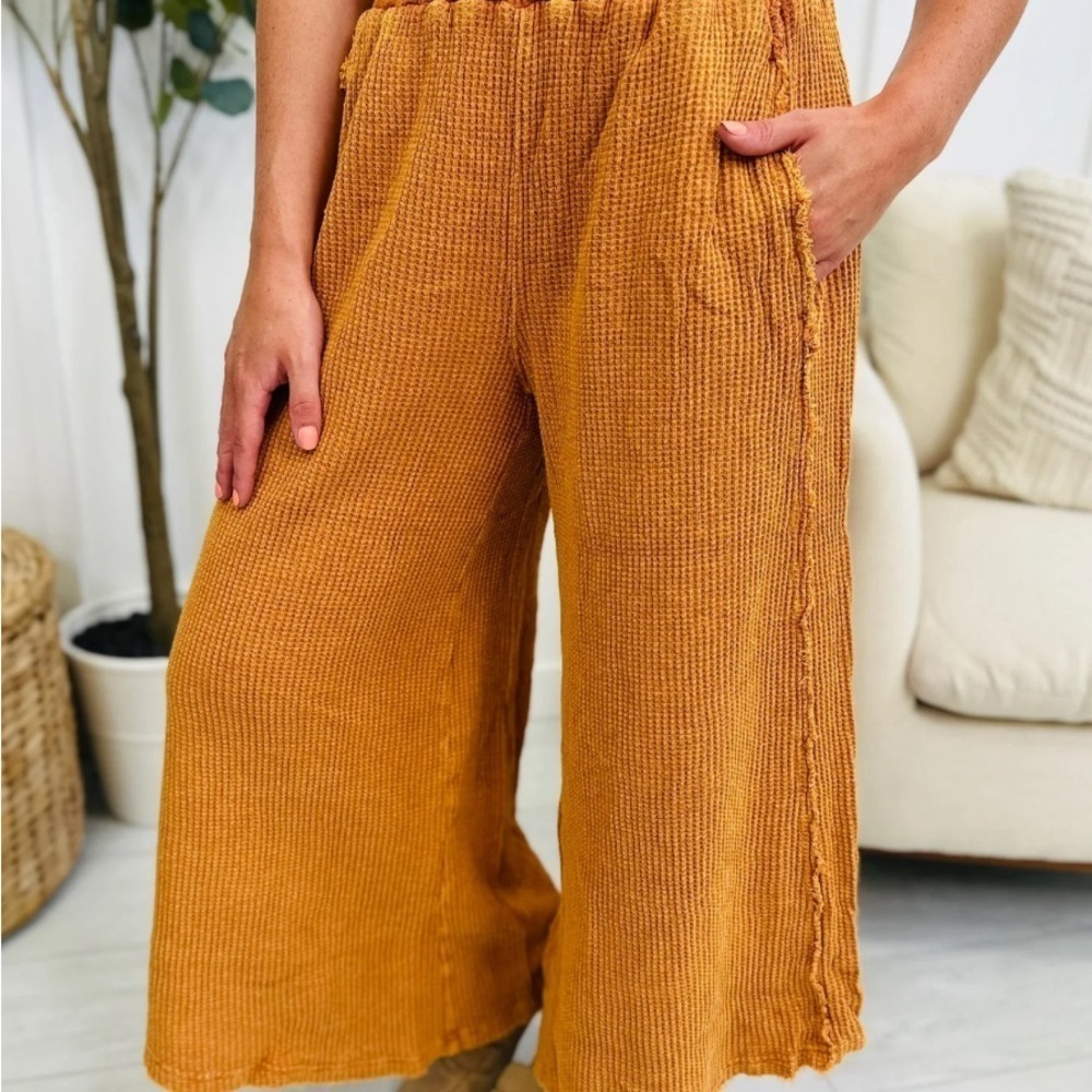 Pumpkin spice wide leg pants.
